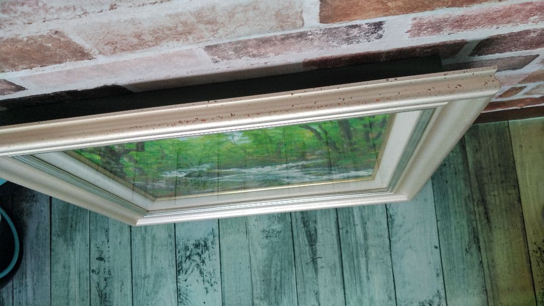 奥入瀬渓流　新緑　油絵　Ｆ６号　サイン入り　額入り　斉藤孝治　新緑の季節です