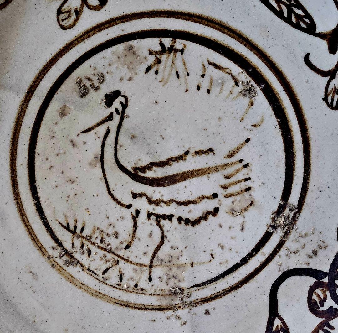 中国古陶磁　韓国古陶磁　明代　磁州窯系　李朝系　鉄絵　鳥と木実図　23.3cm皿