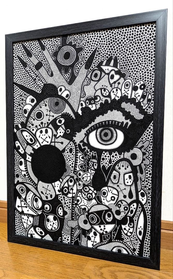 A3額付き　アート　オリジナルアート　絵画　原画　アクリル画　ペン画　インテリア