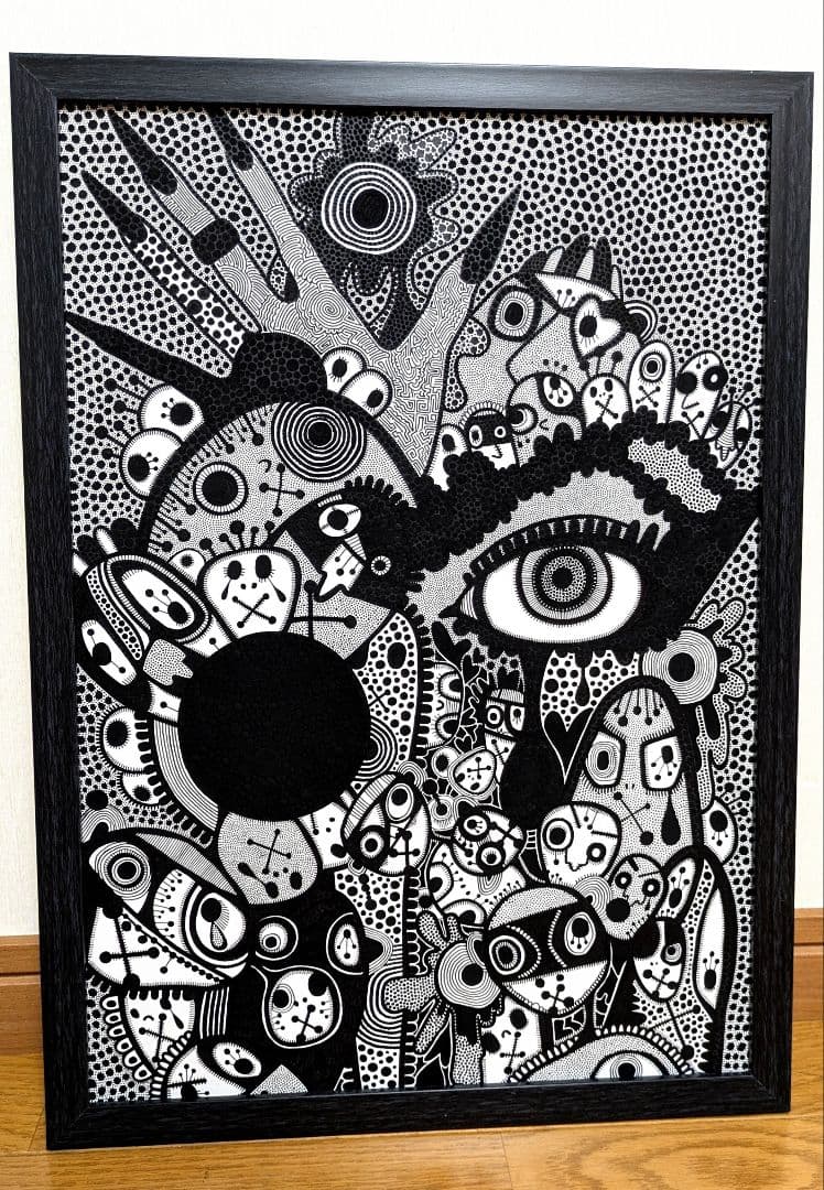 A3額付き　アート　オリジナルアート　絵画　原画　アクリル画　ペン画　インテリア