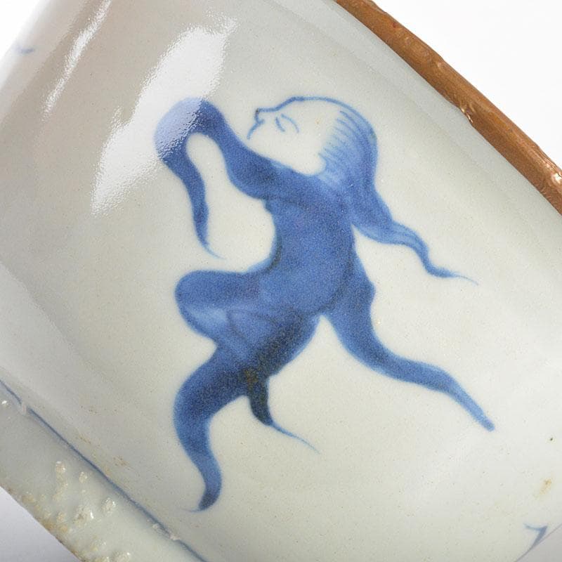 中国　新渡　青花人物文　銅覆輪　鉢　N　6737