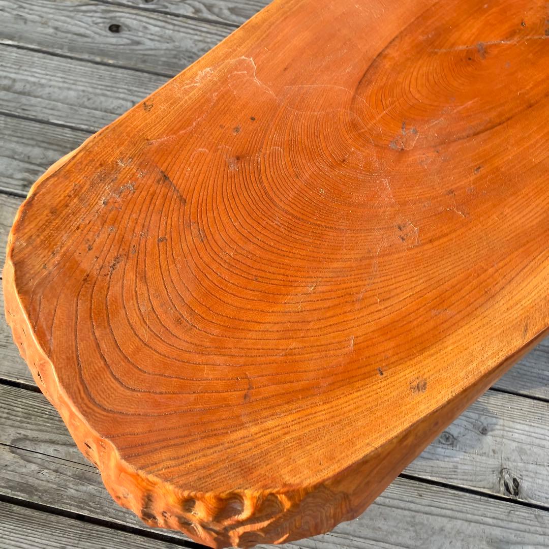 ②昭和レトロ 木製 天然木 欅材 一枚板 脚付き 座卓 センターテーブル 楕円形