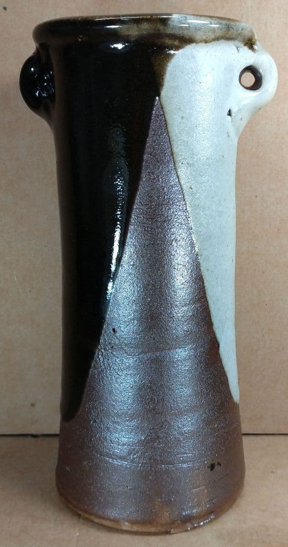 浜田庄司(濱田庄司) 花生(益子焼掛分花瓶) 共箱 益子焼 人間国宝 未使用