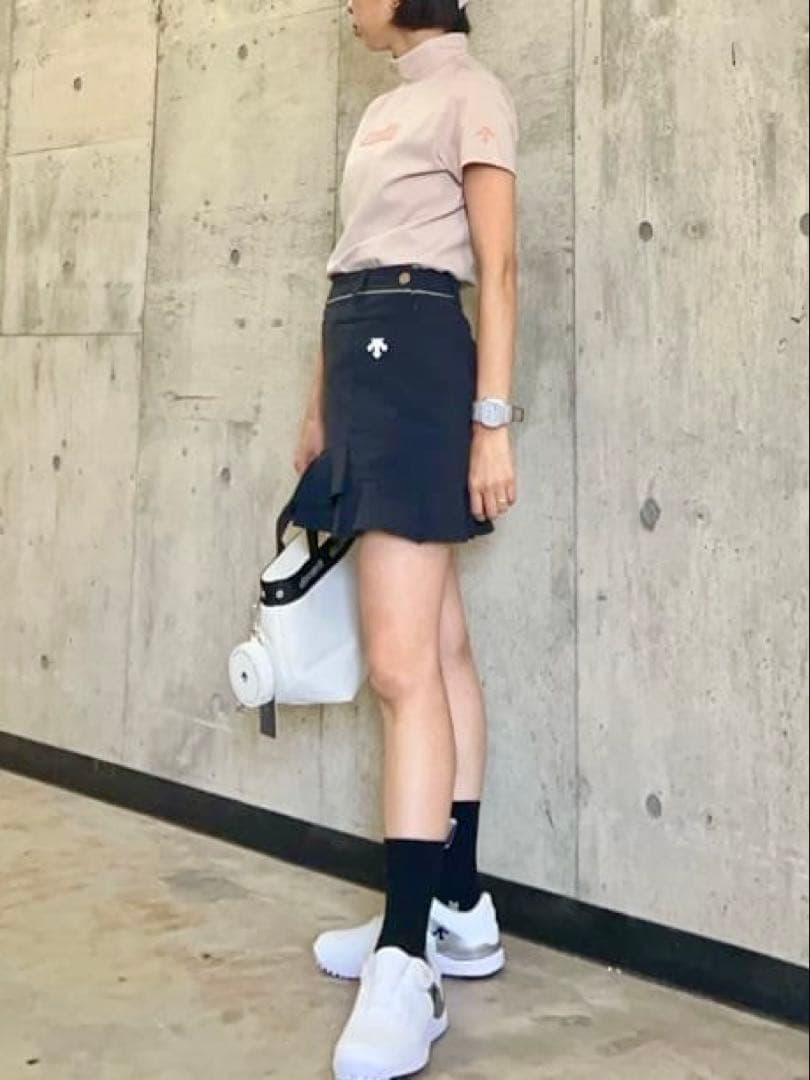 ◽️DESCENTE GOLF モックネック半袖シャツ ピンクベージュ　S