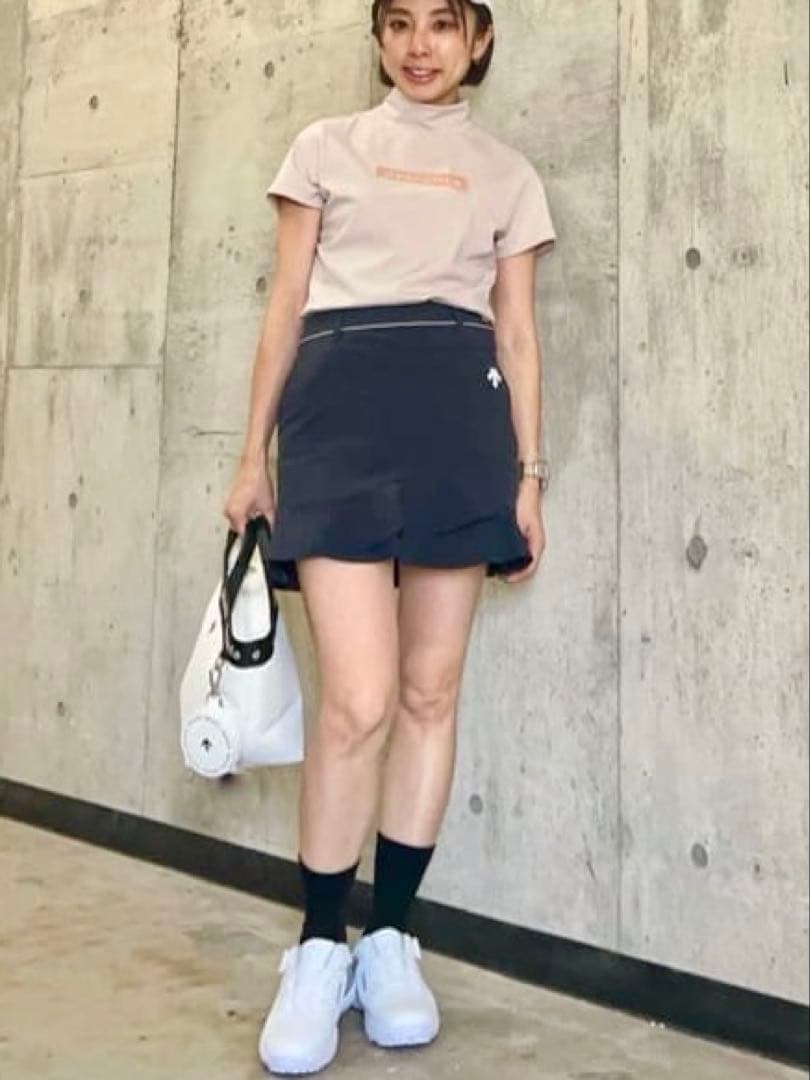 ◽️DESCENTE GOLF モックネック半袖シャツ ピンクベージュ　S