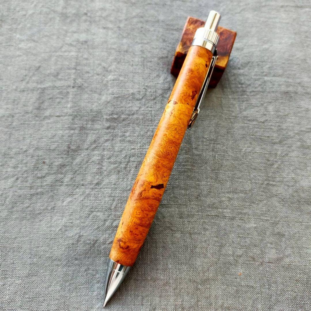 特上花梨瘤　ハンドメイド　木軸シャープペン　0.5mm　天然木　シルバー