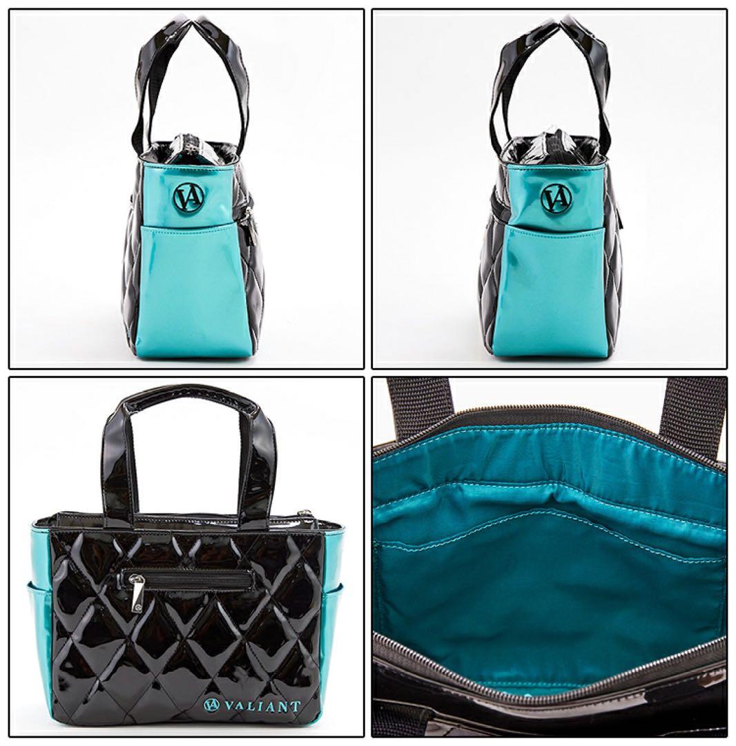 【VALIANT】 ラウンドポーチ　ゴルフバッグ　エナメル　ブラック×ターコイズ