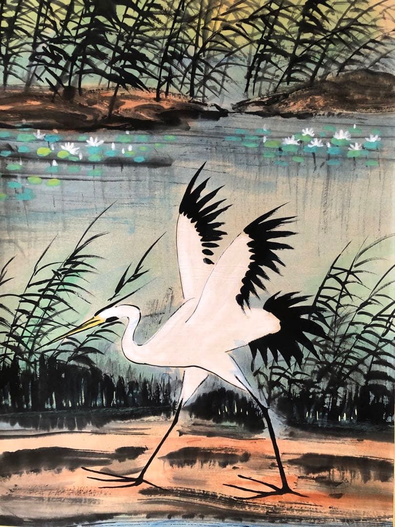 林風眠 風景画 掛け軸 四尺 手描き 中国美術 絵画 書画 風景図 インテリア