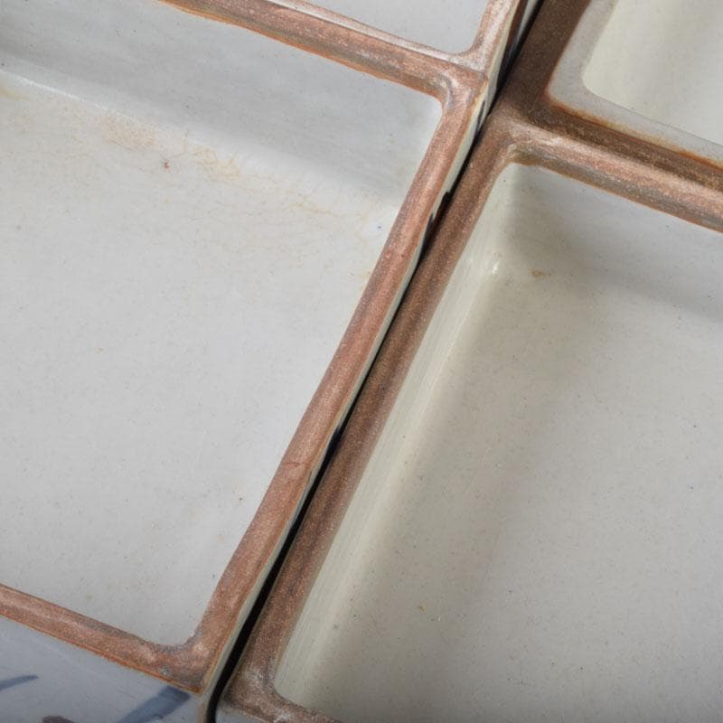 和食器　袖師焼　四代　尾野晋也作　呉須文　重箱　共布共箱　V　8774