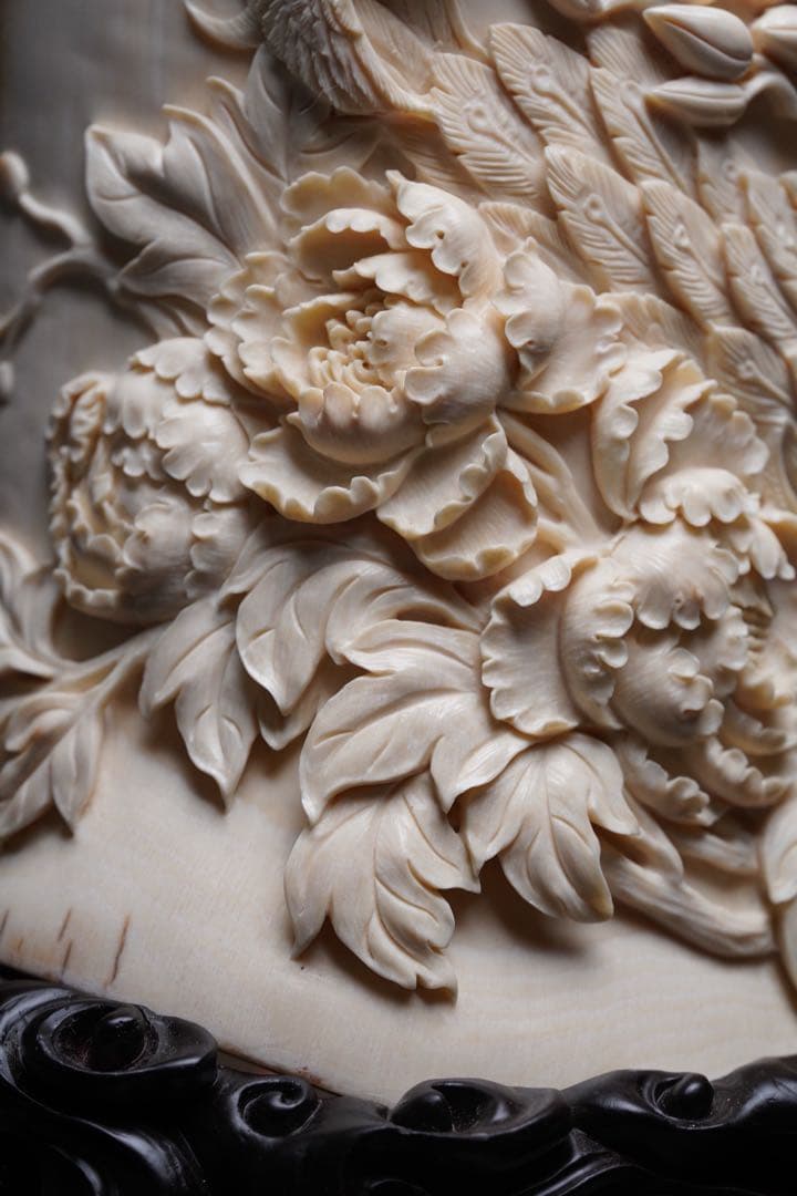 天然マンモス牙美しい手作り彫刻 鳳凰 筆筒