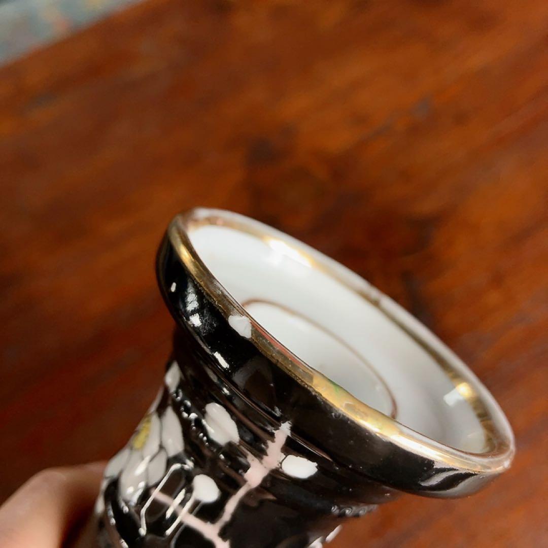 オールドノリタケ 手彩絵黒地梅文 アンティーク燭台 金縁 アンティーク