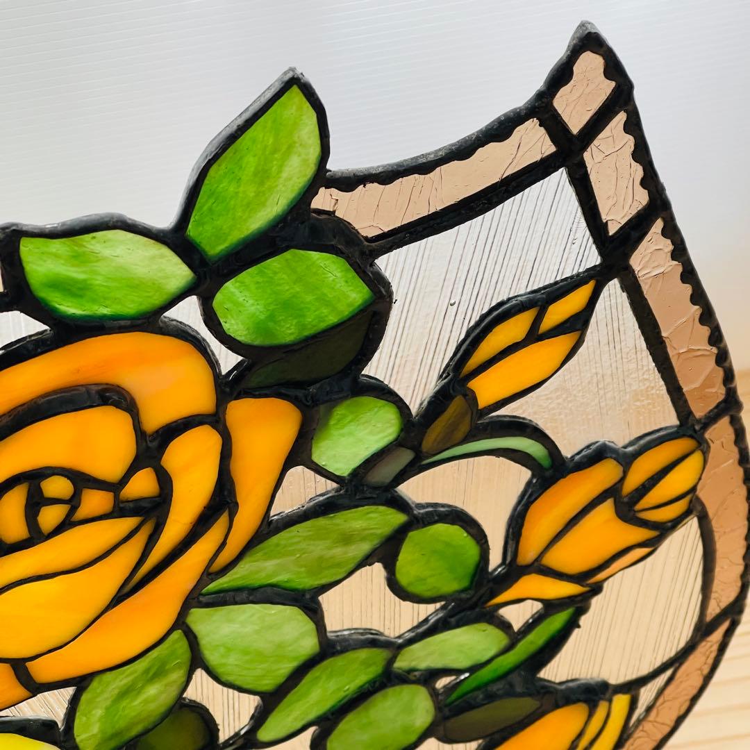 ✮大きめ✮ ステンドグラス　壁掛け　吊り下げ金具付き　バラ　ハンドメイド