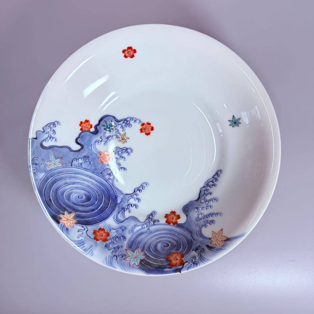 肥前有田　十二代今右衛門造　錦波桜絵文様菓子器　共箱　22cm　国重要無形文化財