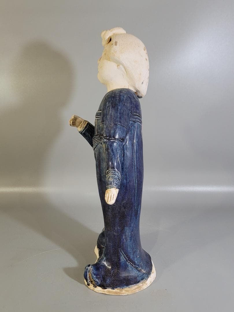 DT360 中国美術 青釉 女人 俑 置物