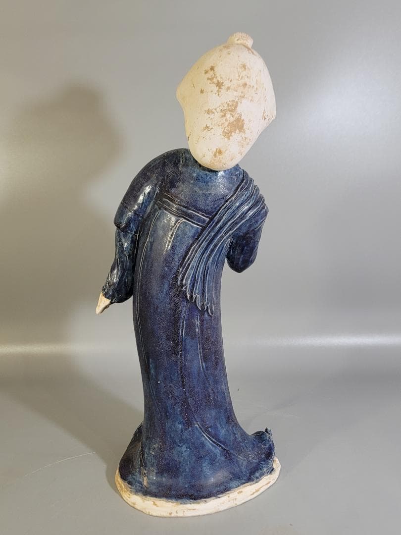 DT360 中国美術 青釉 女人 俑 置物