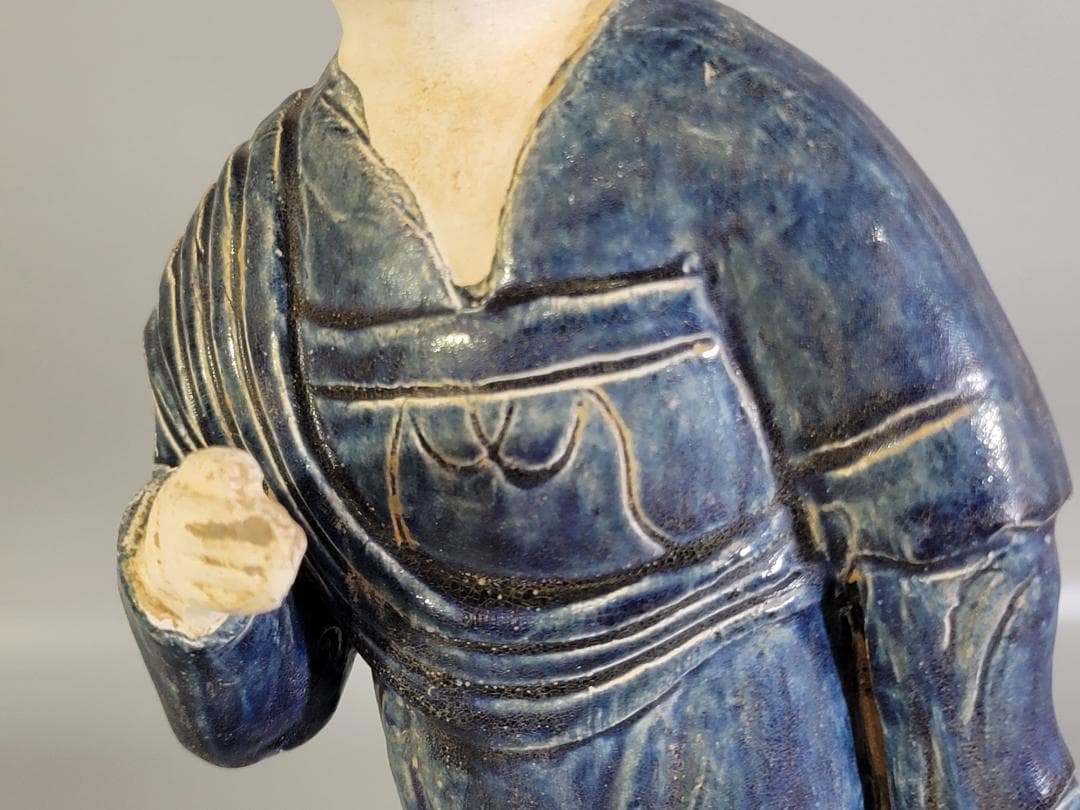 DT360 中国美術 青釉 女人 俑 置物