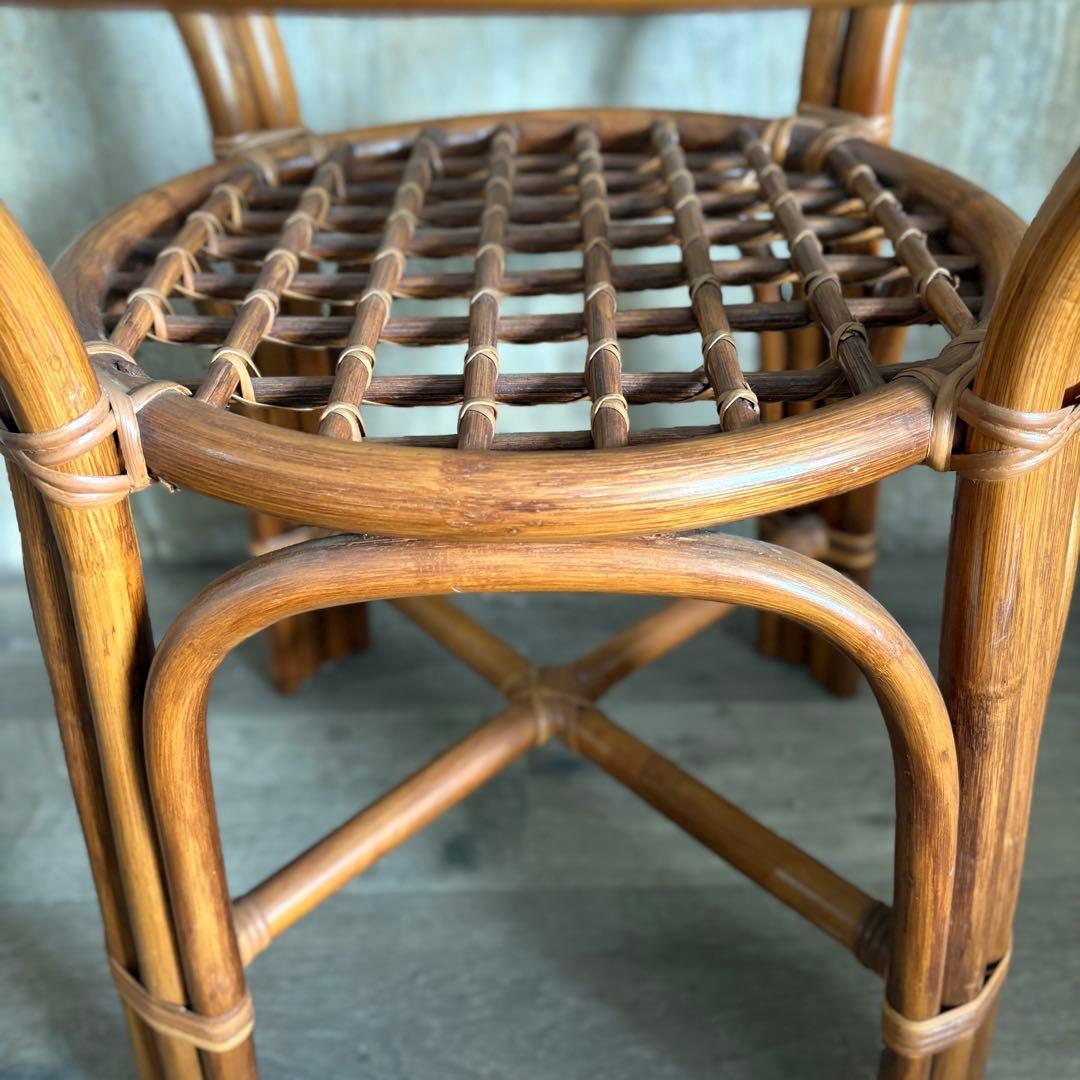 kazama ヴィンテージラタン　ラウンドテーブル & チェア　ラウンジセット