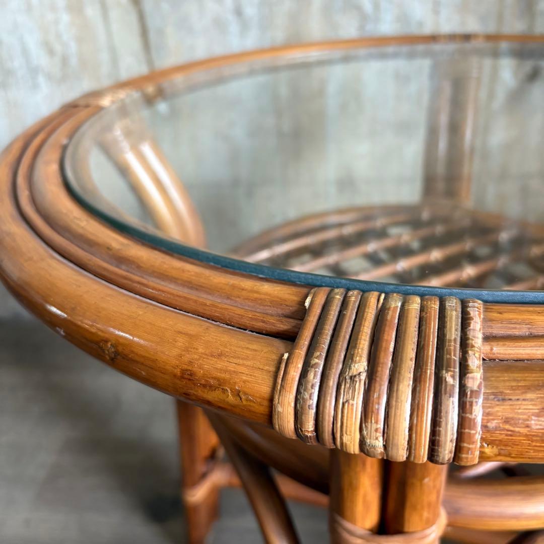 kazama ヴィンテージラタン　ラウンドテーブル & チェア　ラウンジセット