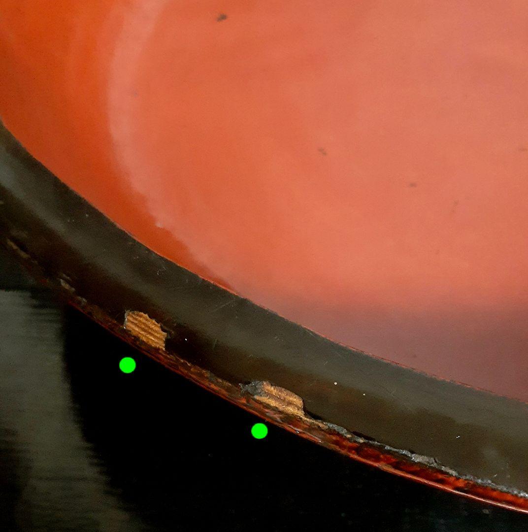 【古民芸】明治時代頃　本天然木　くり貫き　朱漆塗り　42.9cm　こね鉢　盆