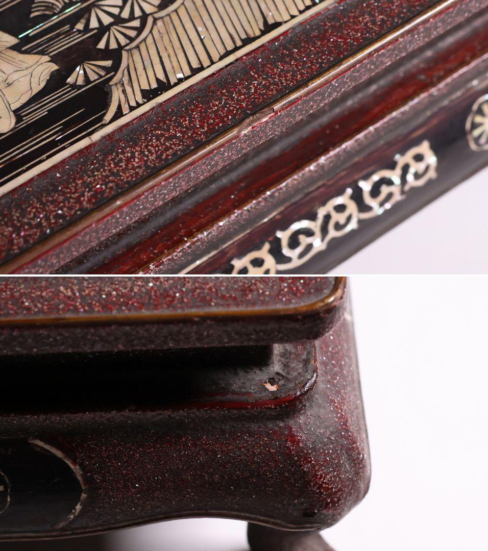 中国美術 螺鈿細工 平卓 46×28.3cm 人物 花台 香炉 木製【MA812