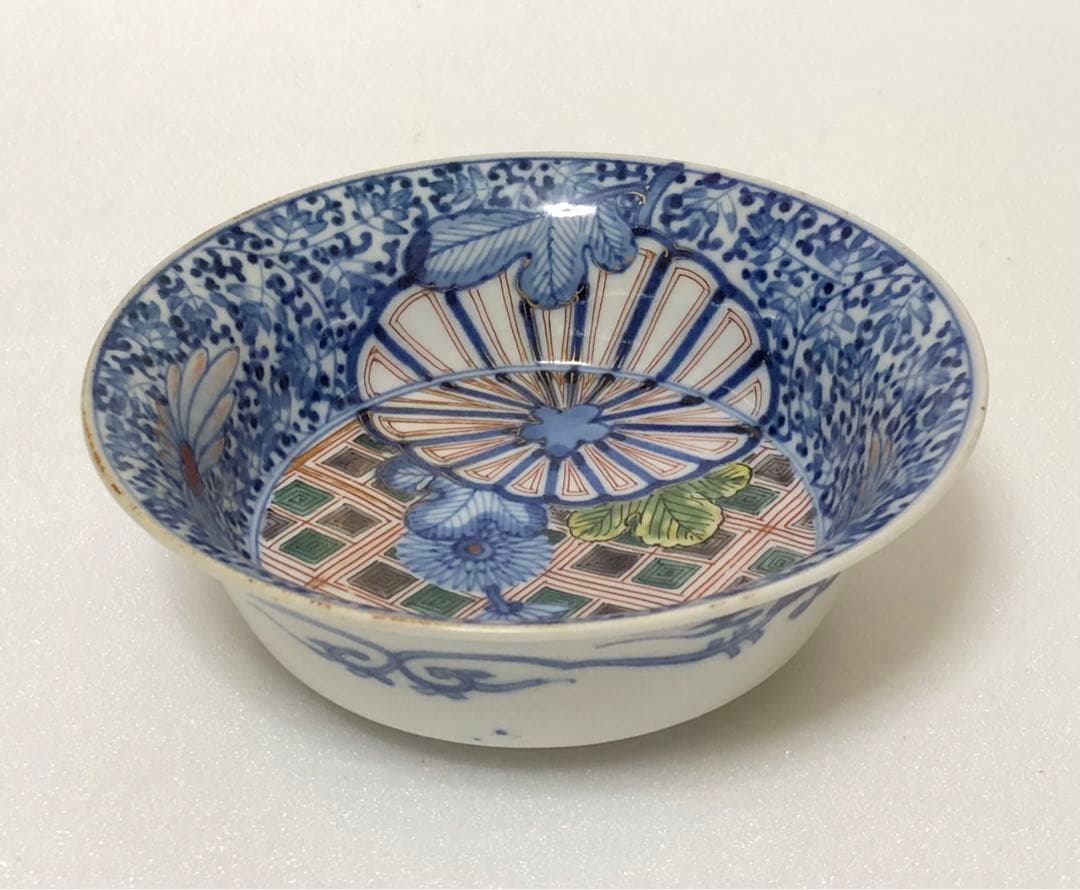 本日のみ最安値 江戸中期 古伊万里 元禄期 渦福 色絵菊花牡丹唐草文 中鉢