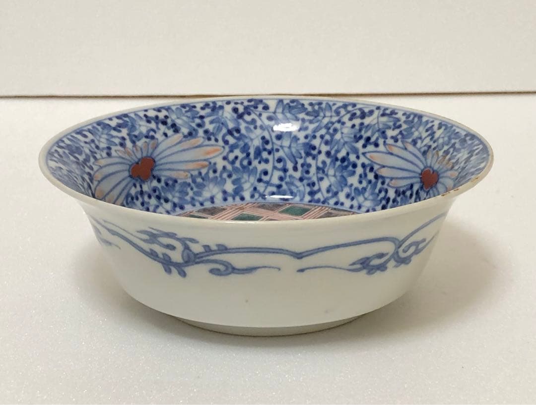 本日のみ最安値 江戸中期 古伊万里 元禄期 渦福 色絵菊花牡丹唐草文 中鉢