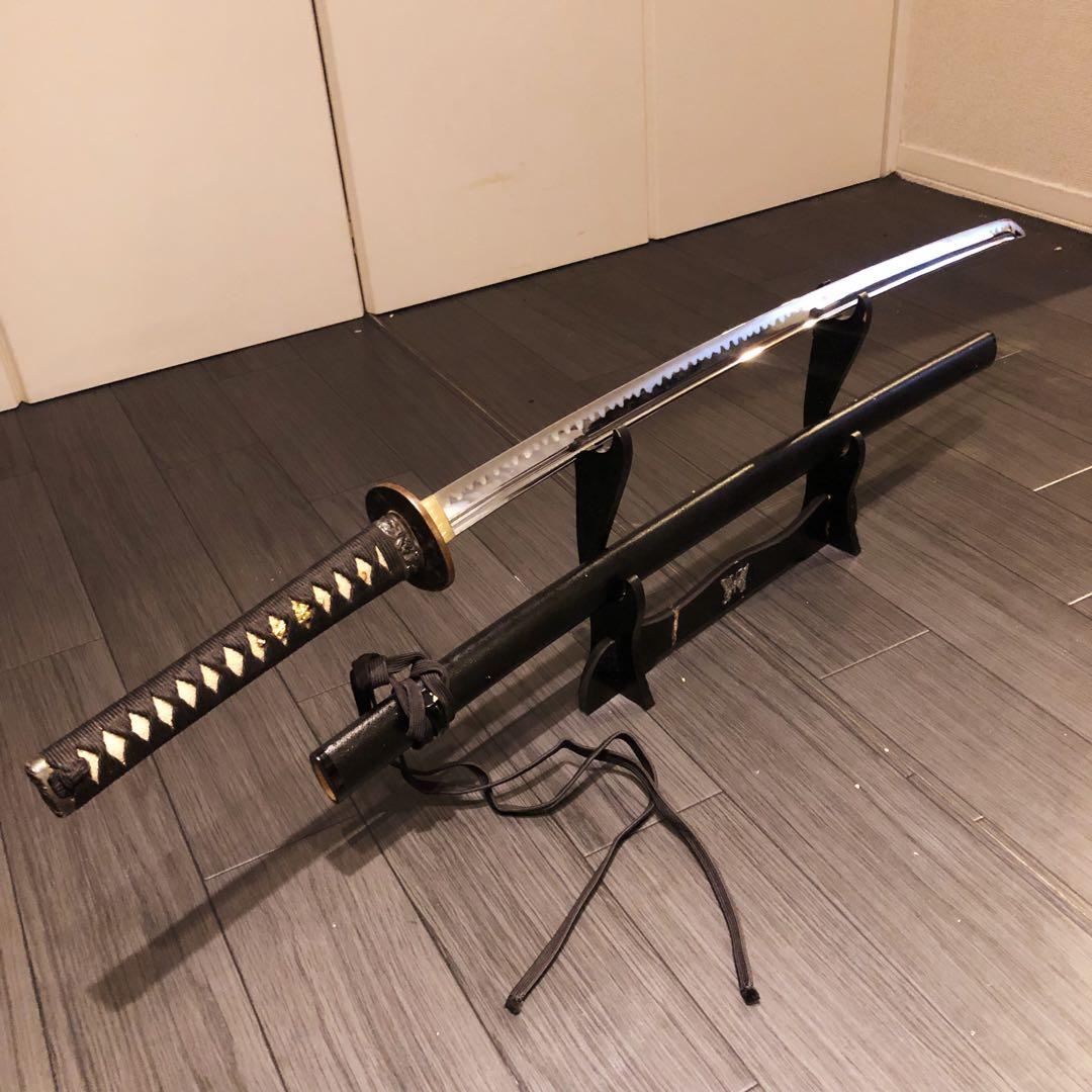 ウィッスキ　高級模造刀　居合刀　樋入り刀身　黒拵え　亜合金刀身