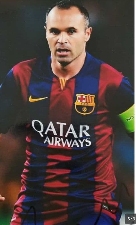 アンドレス・イニエスタ、直筆サイン入り、フォトグラフ、本人直筆証明写真あり。