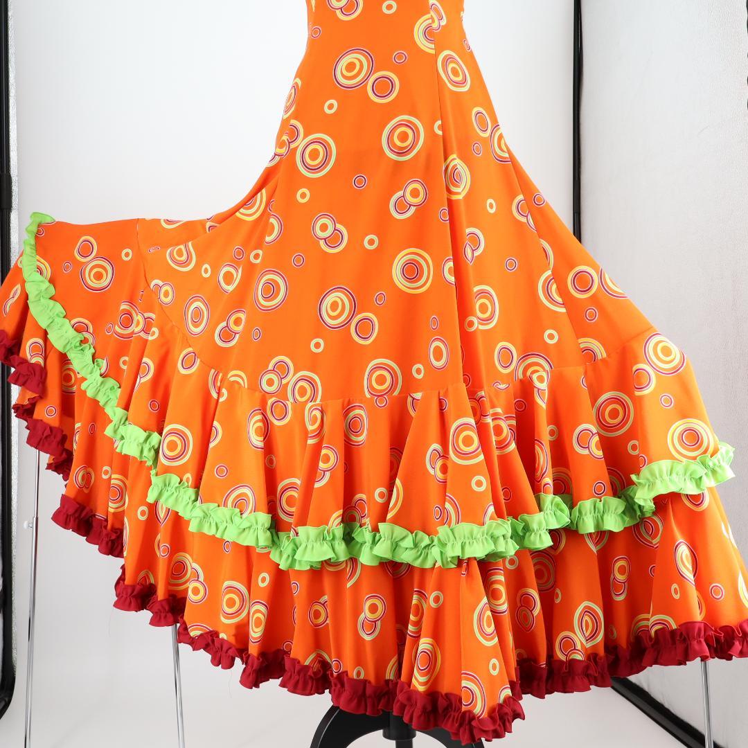 【美品 フラメンコ衣装】濃オレンジHERMOSA IBERIA イベリア ドレス