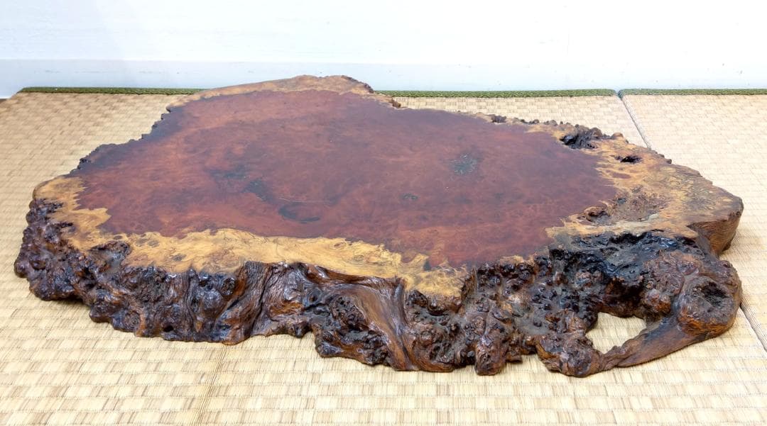 厚さ4.5cm 唐木 花梨 瘤木 輪切り 無垢 一枚板 玉杢 葡萄杢 花台