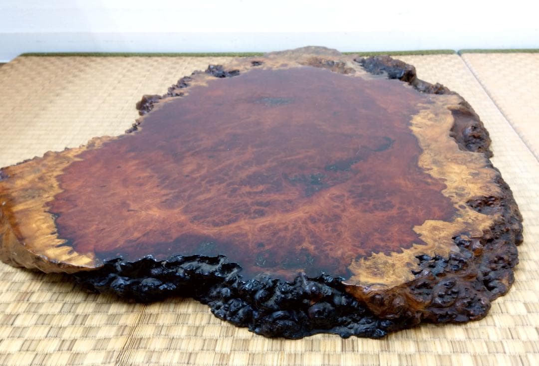 厚さ4.5cm 唐木 花梨 瘤木 輪切り 無垢 一枚板 玉杢 葡萄杢 花台