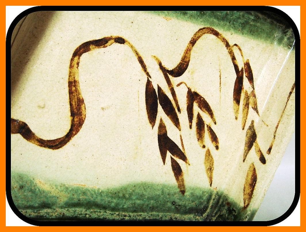 mf50623『織部 柳 菱形鉢』М　/骨董品 古美術 アンティーク 古玩