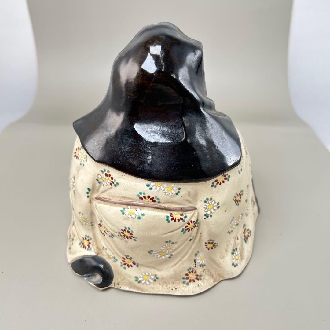 【平安竹泉】作 菊花仙俵着彩八十翁福禄寿 陶像 七福神 縁起物 昭和レトロ 置物