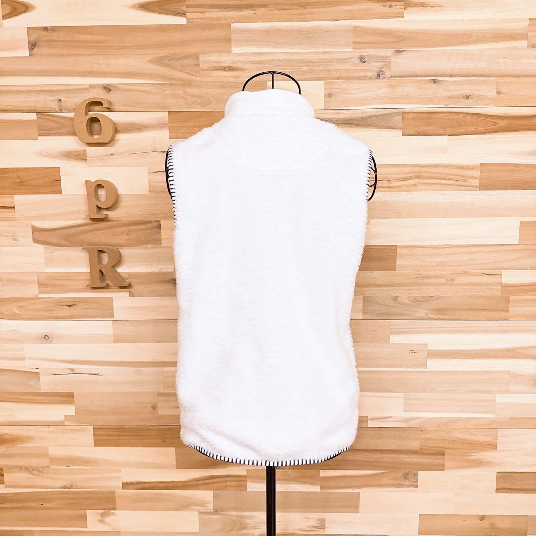 【キャロウェイ】ゴルフ ファー フリース 切り替えベスト ベア ワッペン L 白