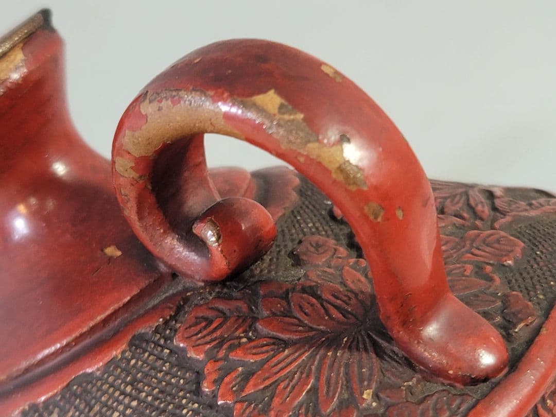 DT628 古美術 仿堆朱 陶製 水注 瓶 文房具