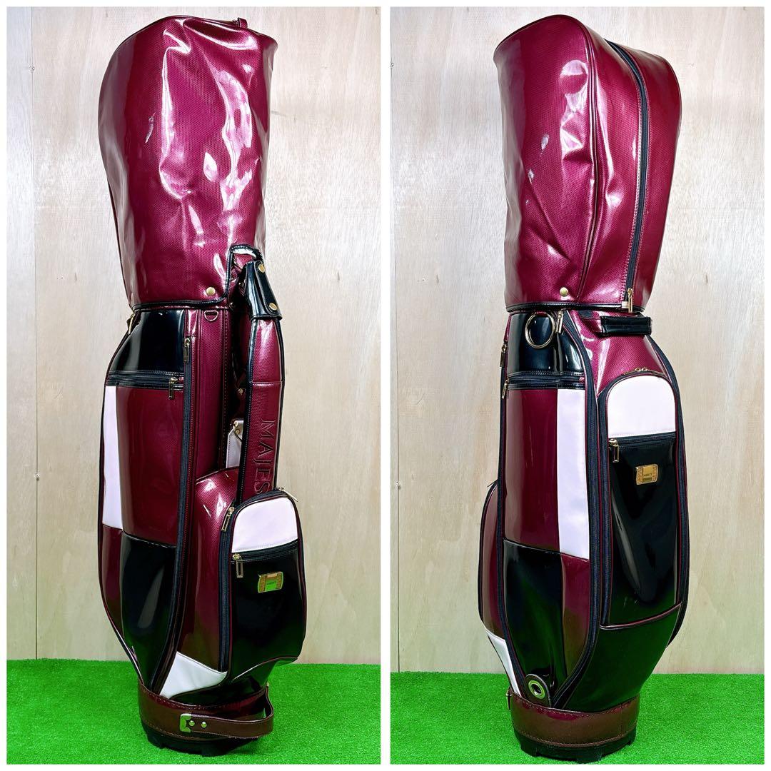 MAJESTY　キャディバッグ　カート式　エナメル素材　ワインレッド系　5分割