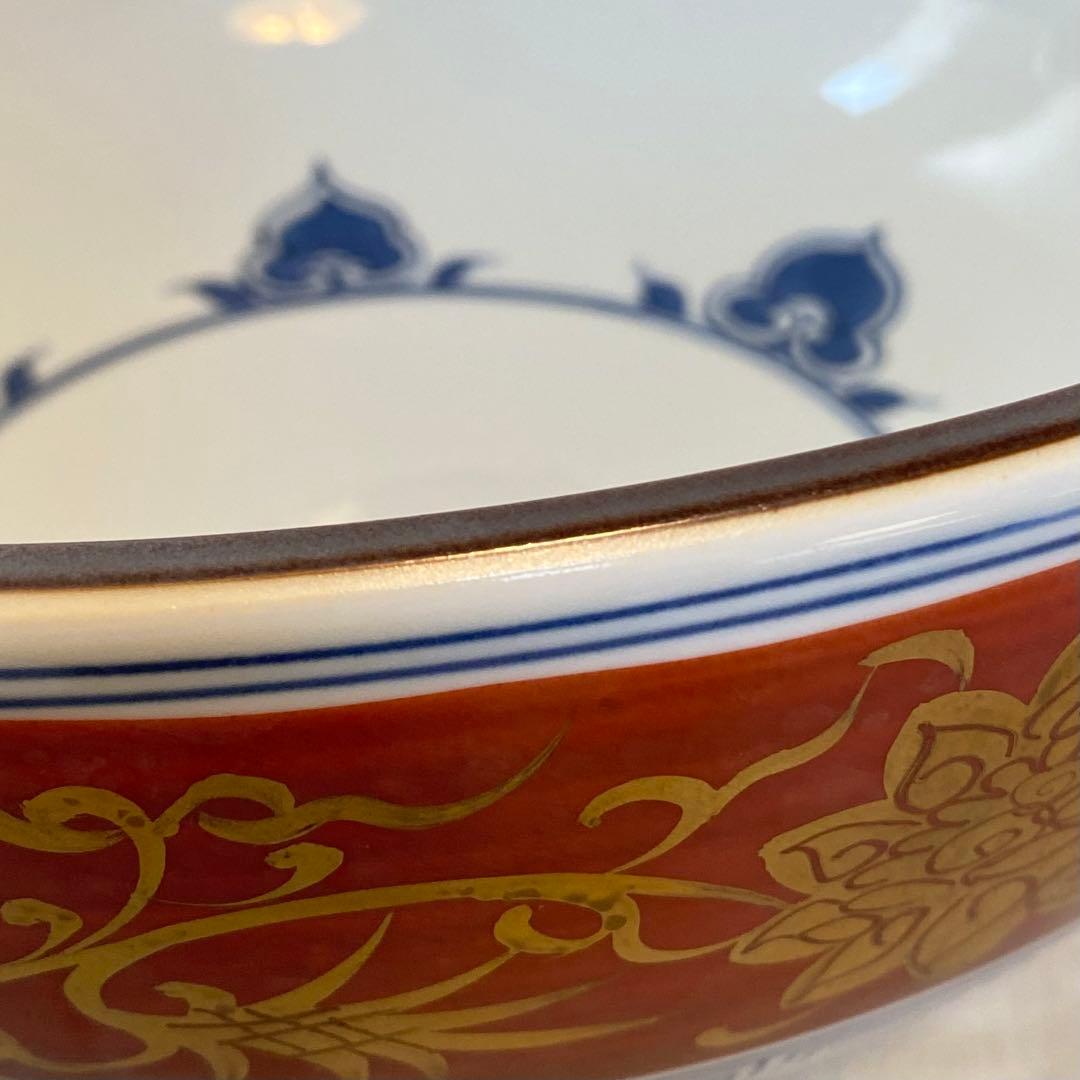 茶道具【水指】　平水指　平安　手塚祥堂造　金襴手　染付　赤　金　共箱付き