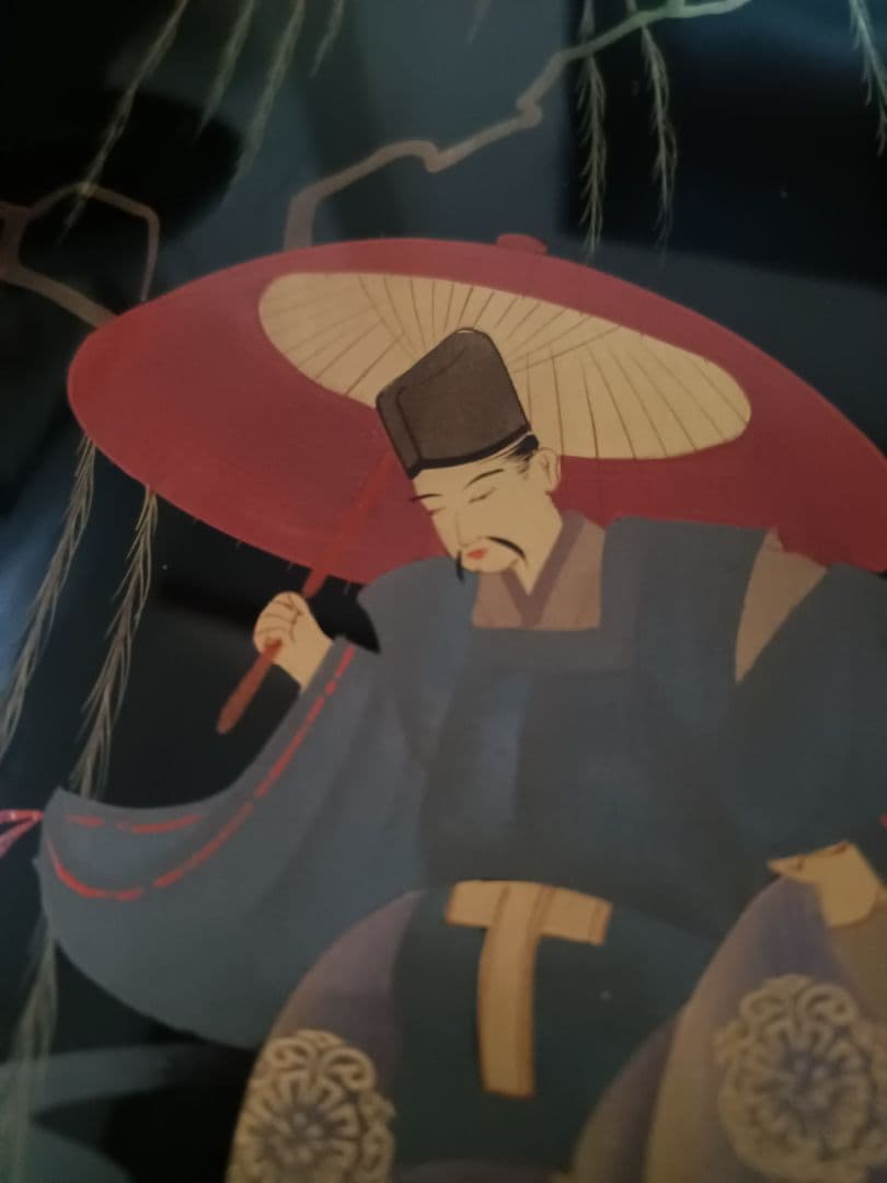 【本漆塗本蒔絵公家の図】江戸末期　総梨地硯箱➕️古硯【程君房】古黒仙入文　美術品