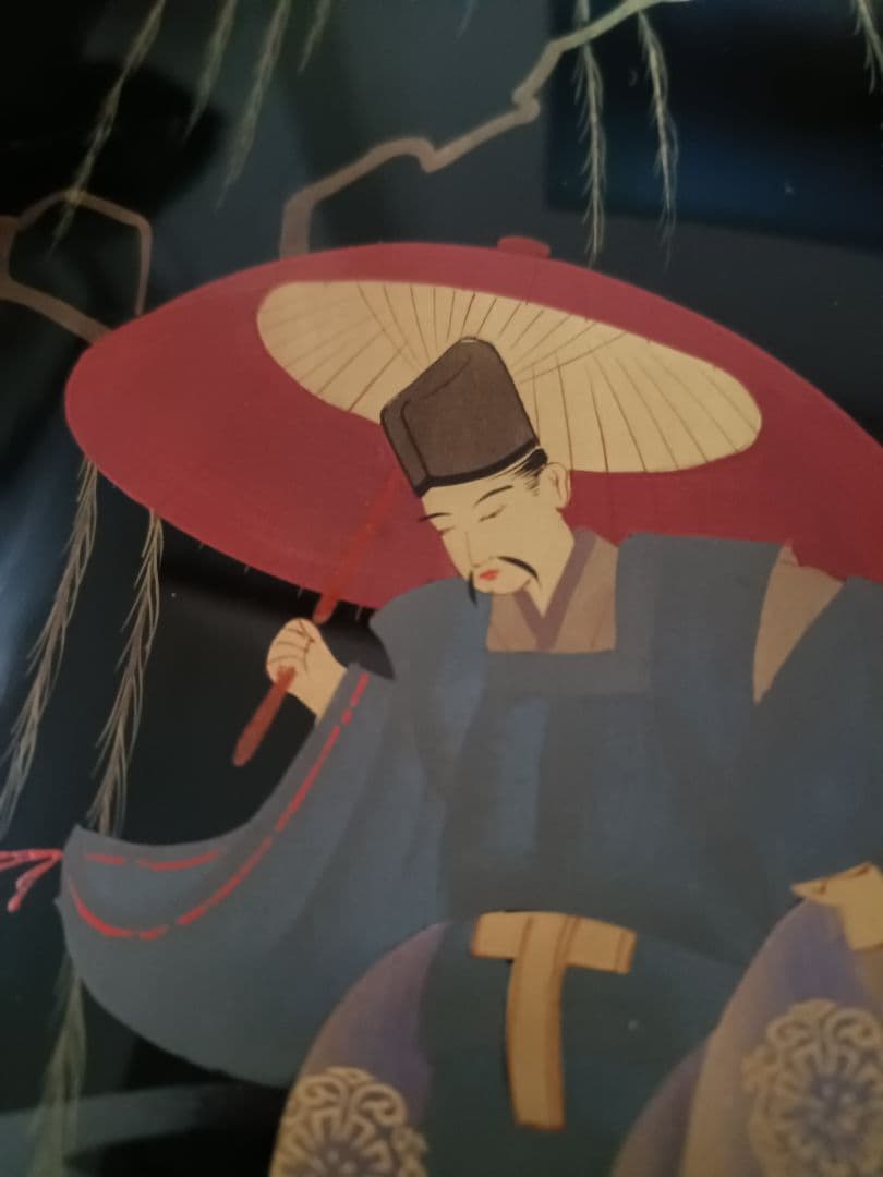 【本漆塗本蒔絵公家の図】江戸末期　総梨地硯箱➕️古硯【程君房】古黒仙入文　美術品