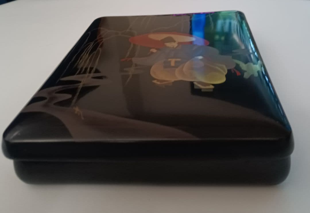 【本漆塗本蒔絵公家の図】江戸末期　総梨地硯箱➕️古硯【程君房】古黒仙入文　美術品