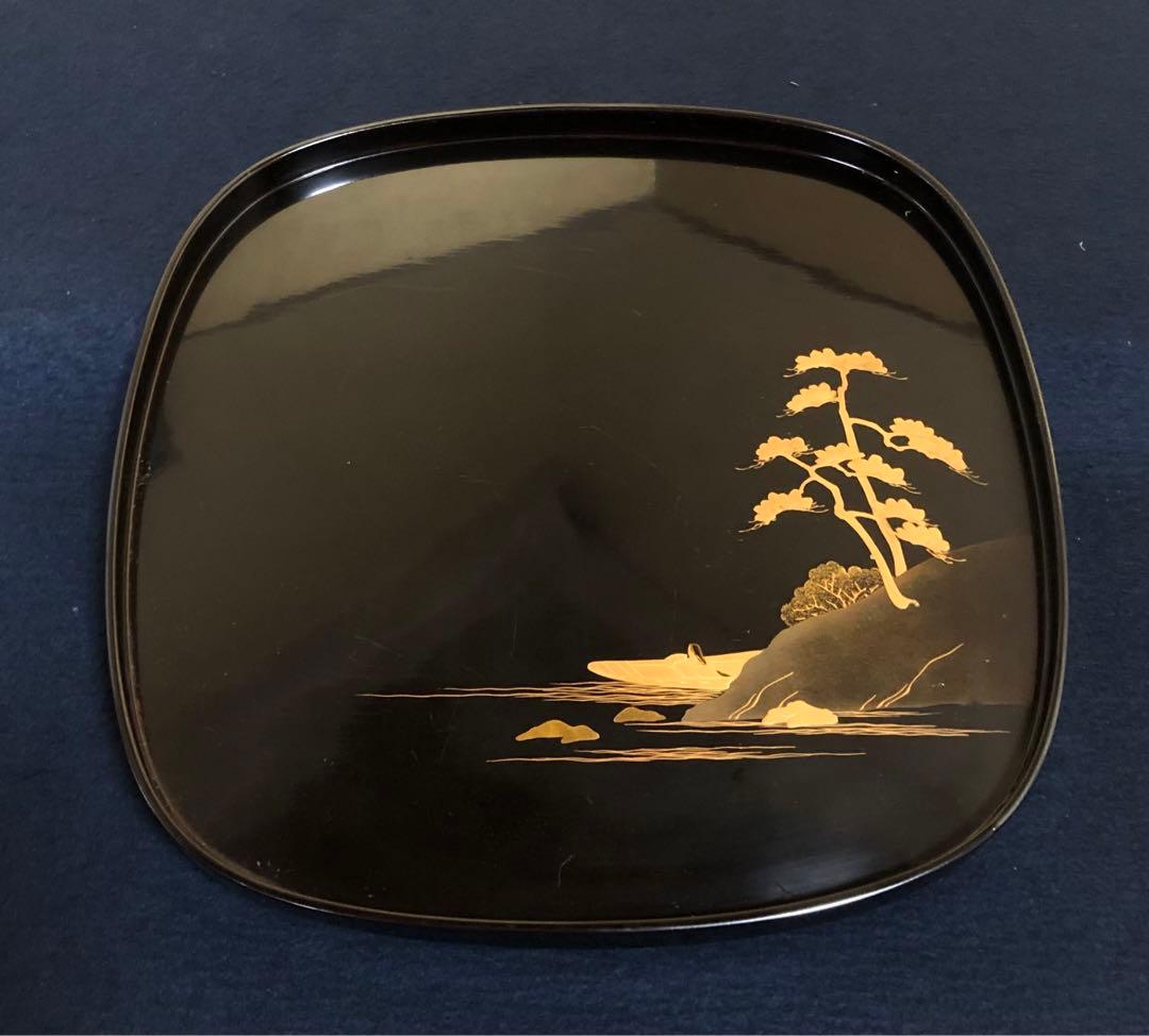《レ》懐石 黒塗 金蒔絵 脚付 吸物膳10客 木製漆器 木箱　251127お1