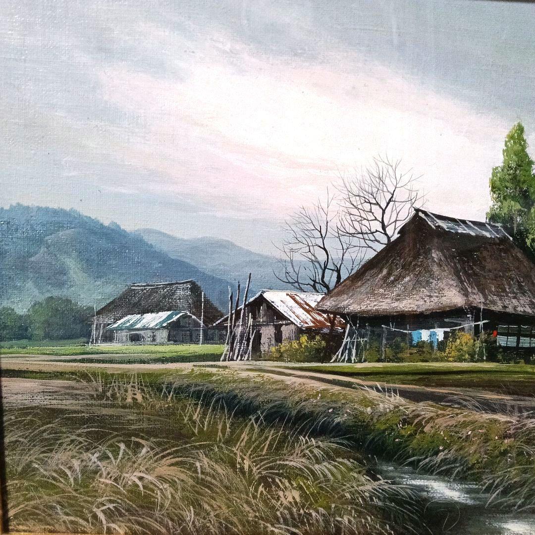 真作 油彩画 油絵 大友修一 奥州二本松　F4号 直筆サイン 額装 額縁