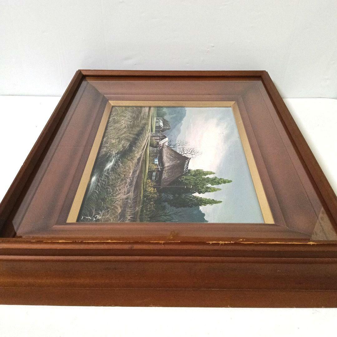 真作 油彩画 油絵 大友修一 奥州二本松　F4号 直筆サイン 額装 額縁