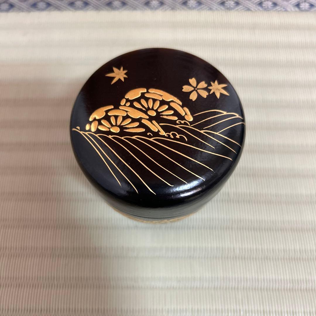 石井隆鳳作　一閑波車蒔絵　利休棗　共箱　茶道具