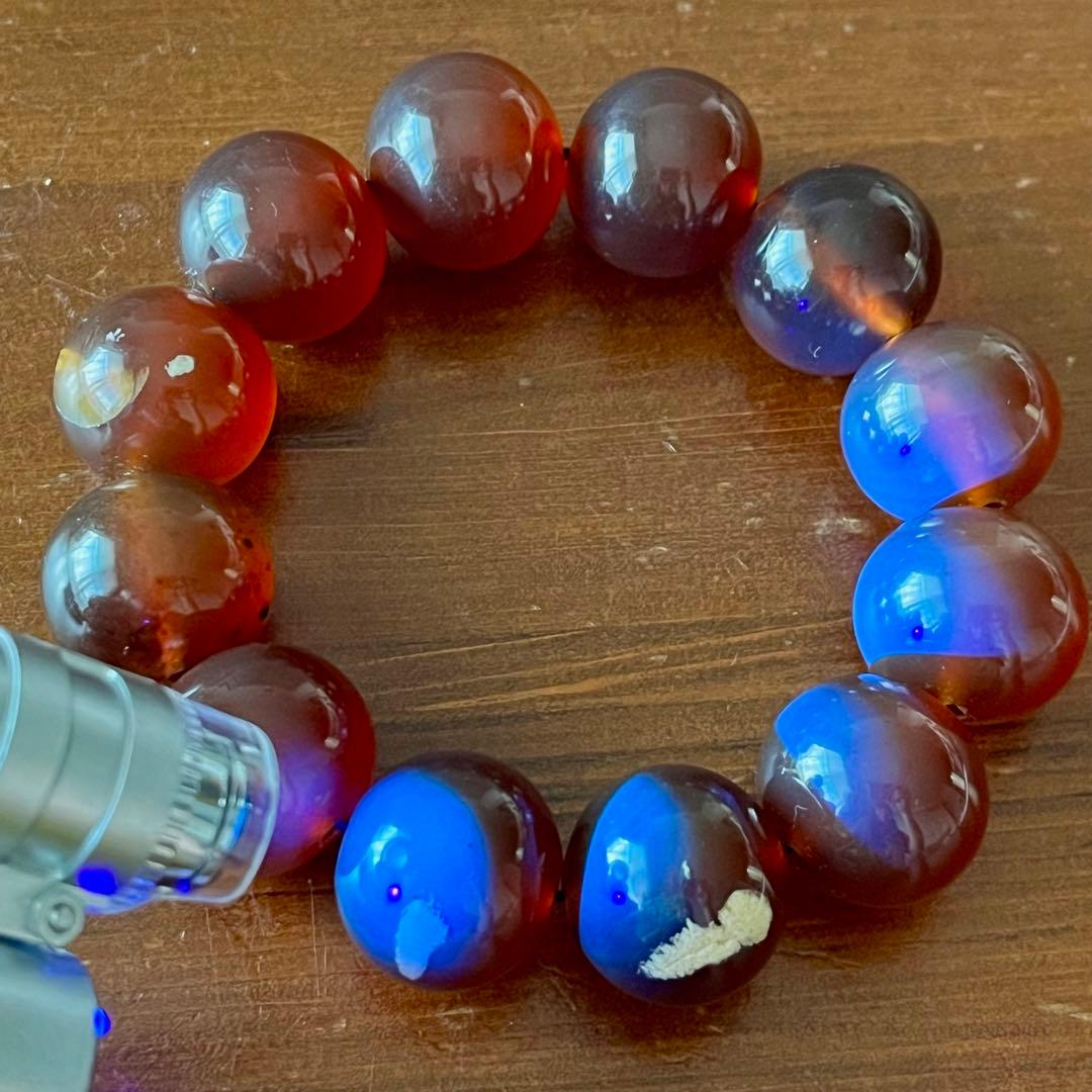 琥珀 20mm レッド ブルーアンバー ミルキー花琥珀 希少 巨大 ブレスレット