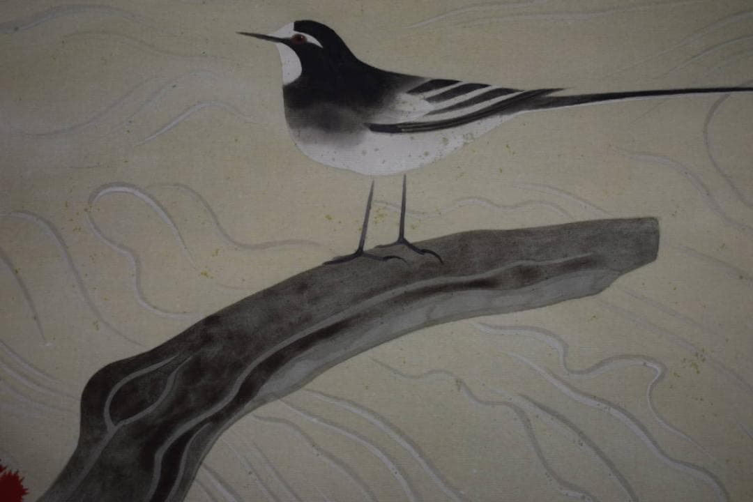 真作/鈴木欣二/涼流小禽図/桐共二重箱付/布袋屋掛軸HI-99