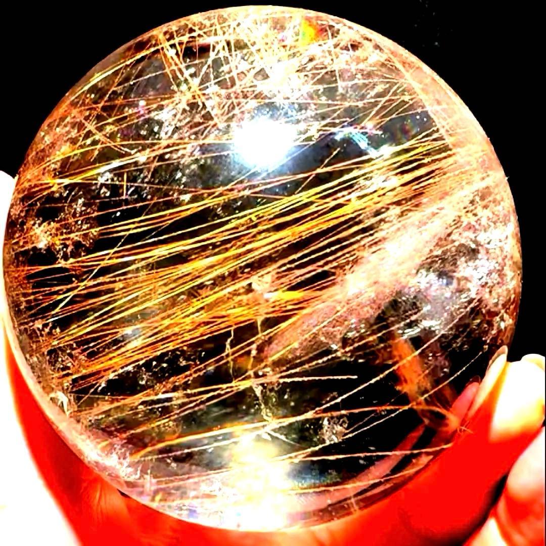 超特大‼️81mm ゴールドルチルクォーツ　丸玉スフィア　金針水晶　パワーストーン