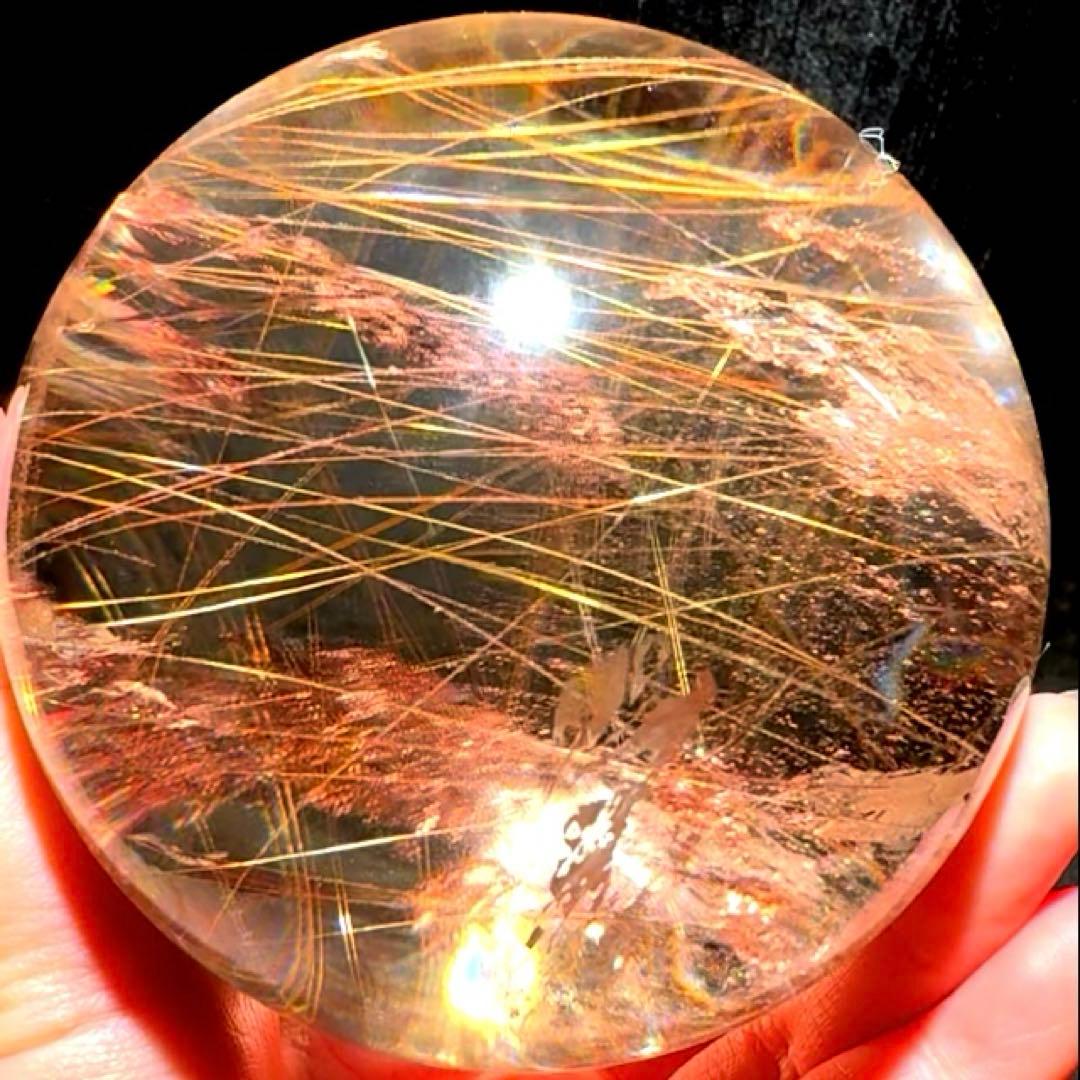 超特大‼️81mm ゴールドルチルクォーツ　丸玉スフィア　金針水晶　パワーストーン