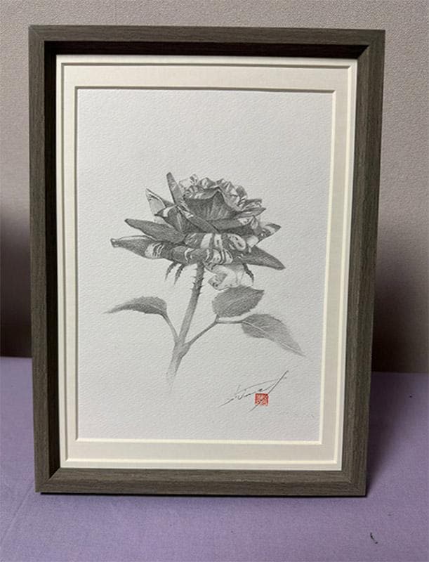 鉛筆アート「マーブル・ローズ」1点物、真筆