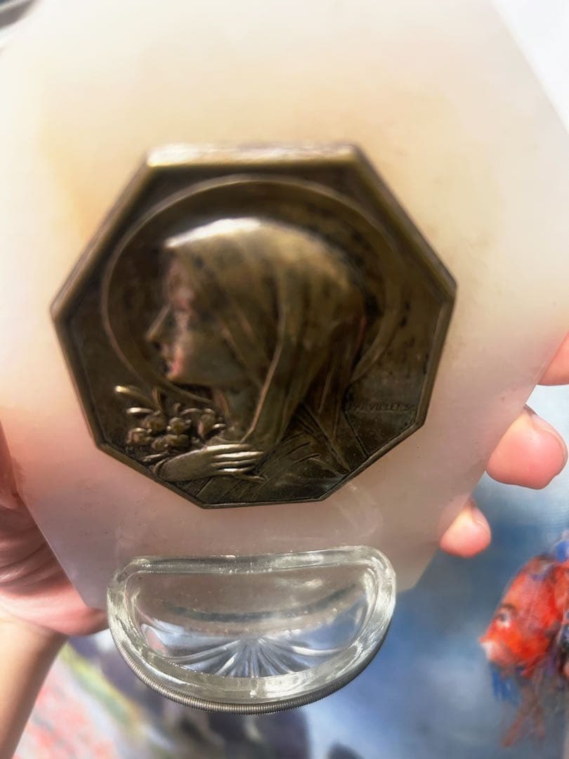 フランス　アンティーク　聖水盤　大理石 静か　聖母　ブロカント ベニティエ